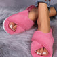 Rose Red Criss Cross Open Toe Fuzzy Slippers