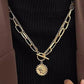 Gold Plated Vintage Carved Coin Pendant Chain Necklace