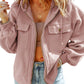 Pink Flap Pocket Drawstring Hood Zip Up Jacket
