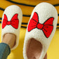 White Sweet Bow Knot Plush Warm Slippers