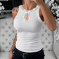 Rhinestone Contrast Sequin Keyhole Neck Sleeveless Slim Fit Elasticity Ribbed Top Elegant Tank