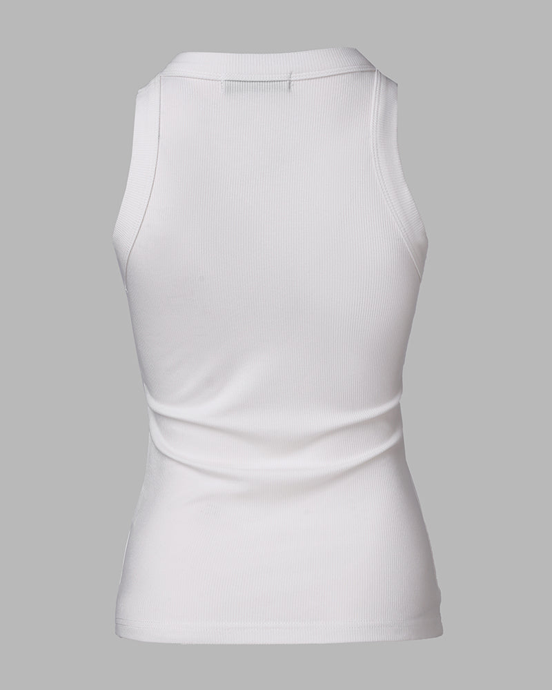 Rhinestone Contrast Sequin Keyhole Neck Sleeveless Slim Fit Elasticity Ribbed Top Elegant Tank