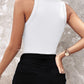 Rhinestone Contrast Sequin Keyhole Neck Sleeveless Slim Fit Elasticity Ribbed Top Elegant Tank