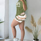 2 Pieces Outfit Letter Print Round Neck Short Sleeve Top and Casual Tie Dye Print Shorts Set