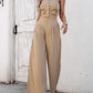 2 Piece Bandeau Sleeveless Shirred Tied Detail Front Button Top High Waist Wide Leg Pants Elegant Pants Set