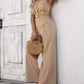 2 Piece Bandeau Sleeveless Shirred Tied Detail Front Button Top High Waist Wide Leg Pants Elegant Pants Set