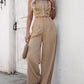 2 Piece Bandeau Sleeveless Shirred Tied Detail Front Button Top High Waist Wide Leg Pants Elegant Pants Set
