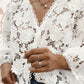 3D Flower Hollow Out Lace Trim V Neck Blouse Casual Loose Fit Top