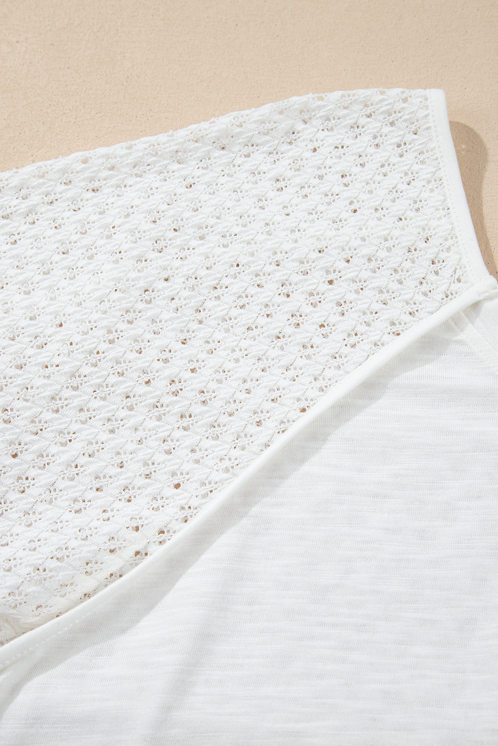 White Eyelet Patchwork High Low Hem V Neck Oversized Top