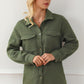 Green Retro Quilted Flap Pocket Button Shacket