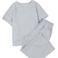 Gray Textured Loose Fit T Shirt and Drawstring Pants Set