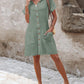 Turn down Collar Short Sleeve Dress Casual Button Dress with Pocket