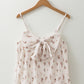 White Floral Pleated Big Bow Back Spaghetti Straps Tank Top