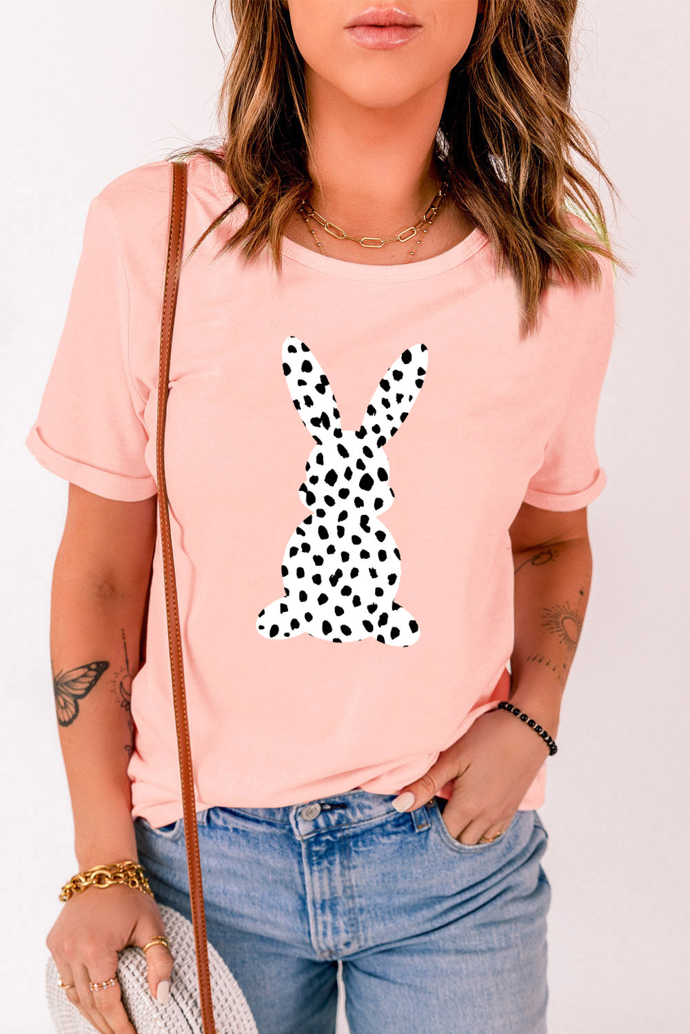 Pink Spotty Bunny Printed Easter Fashion T Shirt