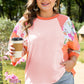 Orange Plus Size Floral Print Patchwork Raglan Half Sleeve Top
