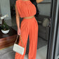 2 Pieces Round Neck Sleeveless Ruched Crop Top and Casual Loose Fit Pants Set