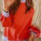 Orange Color Block Side Slits Raglan Sleeve Loose Fit Top
