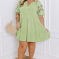 Laurel Green Floral Crochet Short Sleeve Notch V Neck Tiered Plus Size Mini Dress