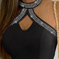 Rhinestone Decor Halter Sleeveless Top
