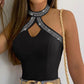 Rhinestone Decor Halter Sleeveless Top