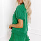 Sea Green Half Zip Puff Sleeve Top and Ruffled Shorts Set