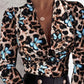 Leopard Butterfly Print V neck Long Sleeve Slim Fit Blouse Casual Top
