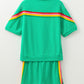 Sea Green Rainbow Colorblock Collared Short Sleeve Top 2 Piece Shorts Set