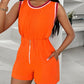Round Neck Tank Top & Zipper Pocket Design Shorts Set