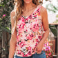 Pink Floral Round Neck Twisted Cut Out Back Tank Top