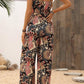 Black Floral Print Belted Sleeveless Wide Leg Jumpsuit