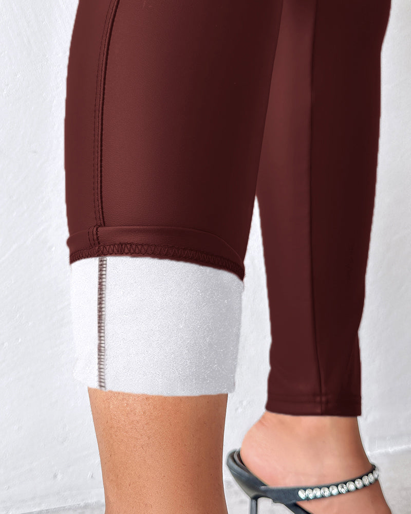 ChicMe CurveEase PU Leather Leggings High Waist Curved Fleece Lined Tights Casual Pants