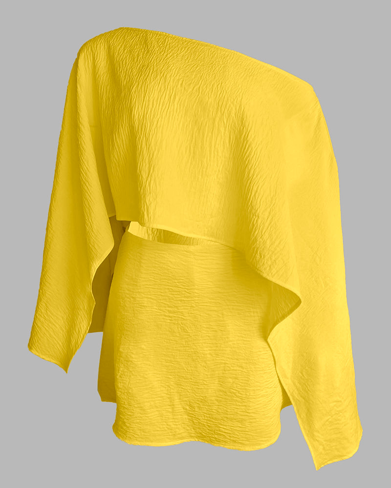 3 Pieces Outfit Solid Off Shoulder Split Sleeve Convertible Crop Top and Casual Elastic Waist Skorts Set With Bandeau(Without Belt)