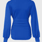 Plunge Neck Lantern Sleeve Ruched Long Sleeve Blouse Top