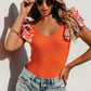 Orange Ribbed Knit Tiered Ruffled Sleeve Bodysuit