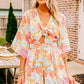 Orange Blooming Floral Print Front Tie Romper