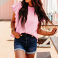 Pink Textured Ruffle Short Sleeve Pullover Top