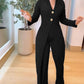 Notched Collar Long Sleeve Button Front Jumpsuit Casual Cinched Waist Wide Leg Faux Two Piece Jumpsuit