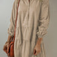 Tan Puff Sleeve Buttoned Tiered Pleated Shirt Mini Dress