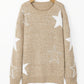 Khaki Star Pattern Drop Shoulder Plus Size Sweater