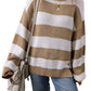 Light French Beige Colorblock Striped Drop Shoulder Side Slit Sweater
