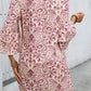 Pink Paisley Print Tiered 3/4 Sleeve Notched Neck Mini Dress