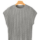 Gray Crew Neck Cable Knit Short Sleeve Sweater