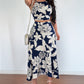 2 Pieces Outfit Floral Print Halter Spaghetti Strap Top Floral Print Lace up Backless Dress