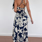2 Pieces Outfit Floral Print Halter Spaghetti Strap Top Floral Print Lace up Backless Dress