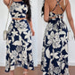 2 Pieces Outfit Floral Print Halter Spaghetti Strap Top Floral Print Lace up Backless Dress
