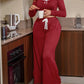 2 Pieces Outfit Frill Hem Long Sleeve Crop Top and Heart Pattern Drawstring Pants Pajamas Set