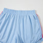 Beau Blue Color Block Stripes Elastic High Waist Active Shorts