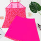 Rose Leopard Drawstring Side Tankini 2pcs Swimsuit