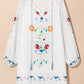 White Floral Print Boho Tassel Tie Split Neck Tucking Detail Puff Sleeve Mini Dress