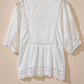White Lace Crochet Hollowed Scallop Hem V Neck Blouse